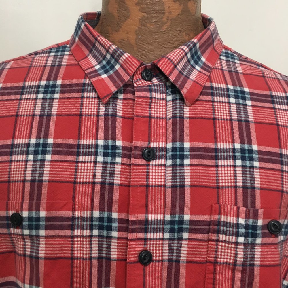 L.L. Bean Mens 2XLT Red White Blue Plaid Long-Sleeve Cotton Shirt